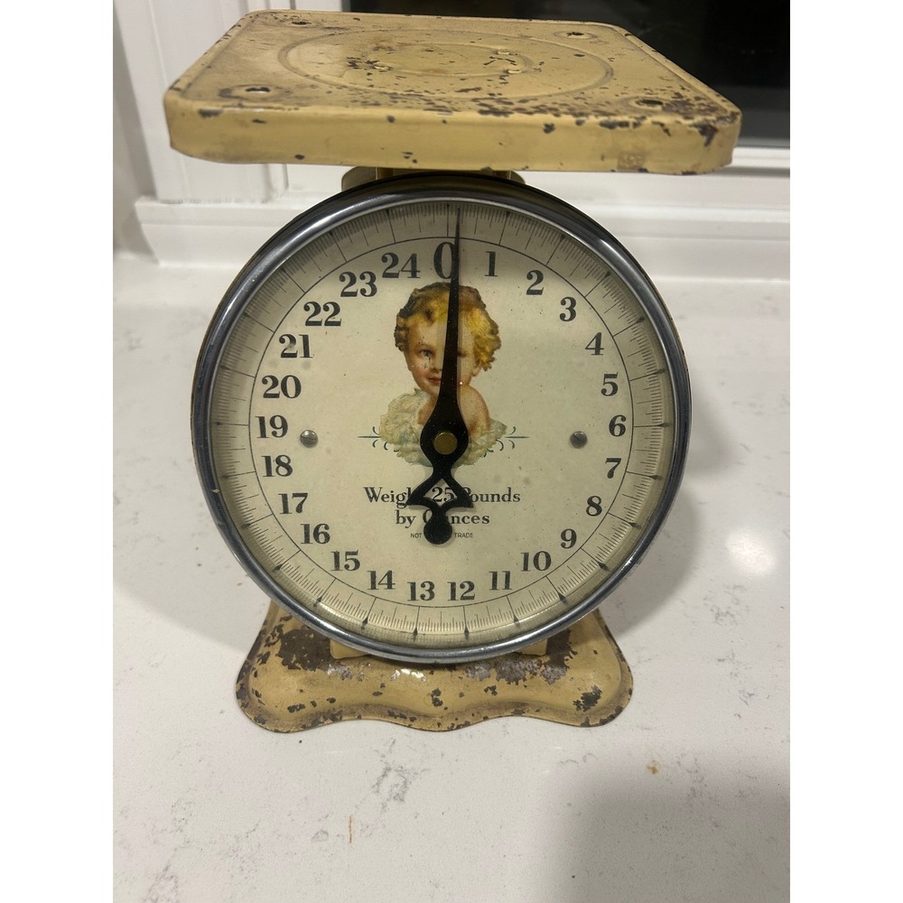 Vintage Cherub Scale‎ 25 Lbs by Ounces Yellow Metal Reproduction Farmhouse Decor
